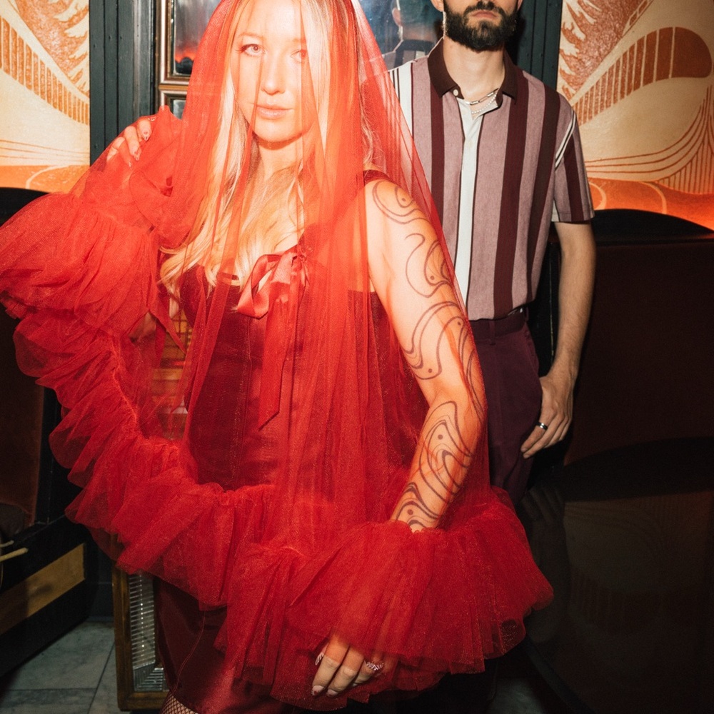 **SOLD** Red ruffle wedding veil